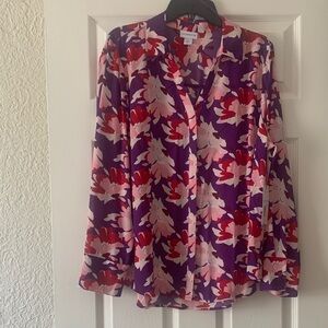 Liz Claiborne Purple Floral Button-Up Blouse with Pink & Red Accents